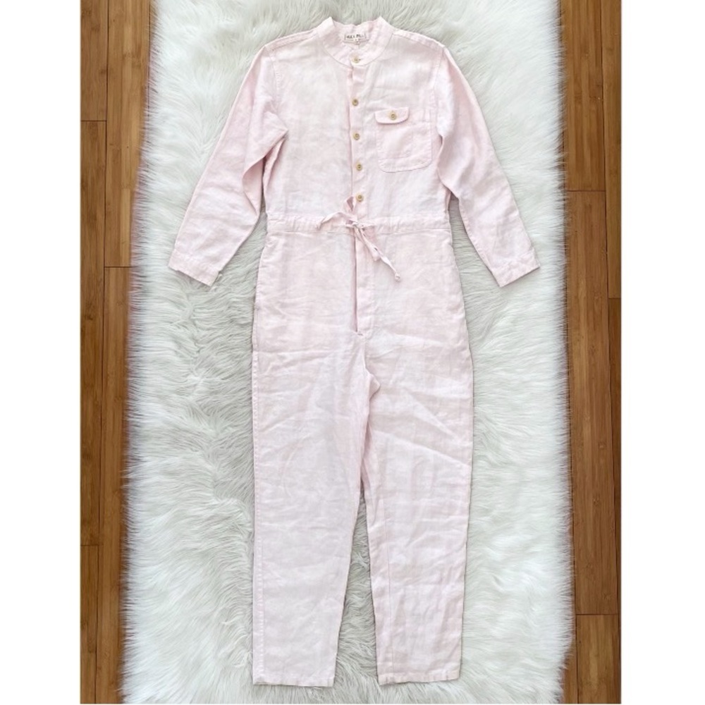 Alex Mill 100% Linen Twill Light Pink Long Sleeve Button Front Logan Jumpsuit